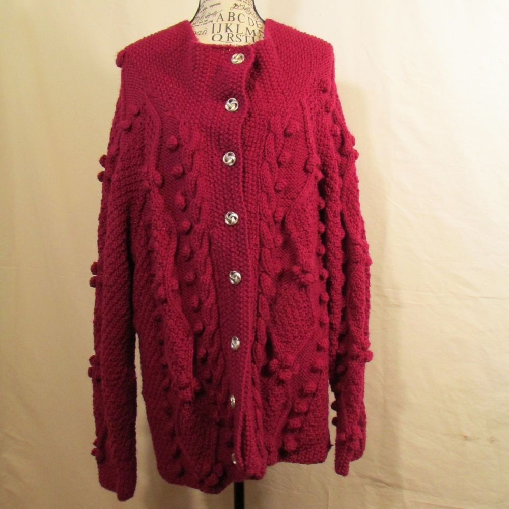 Women's Oversized Pink Knit Cardigan Chunky Sweater